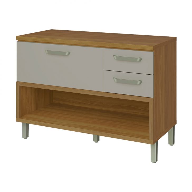 Balcão de Cozinha Princesa com Tampo 1 Porta 2 Gavetas Freijó e Off White