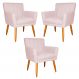 Kit 3 Poltronas Decorativa para Sala de Estar Cecília Suede Rosa Claro - Montanaris Decor