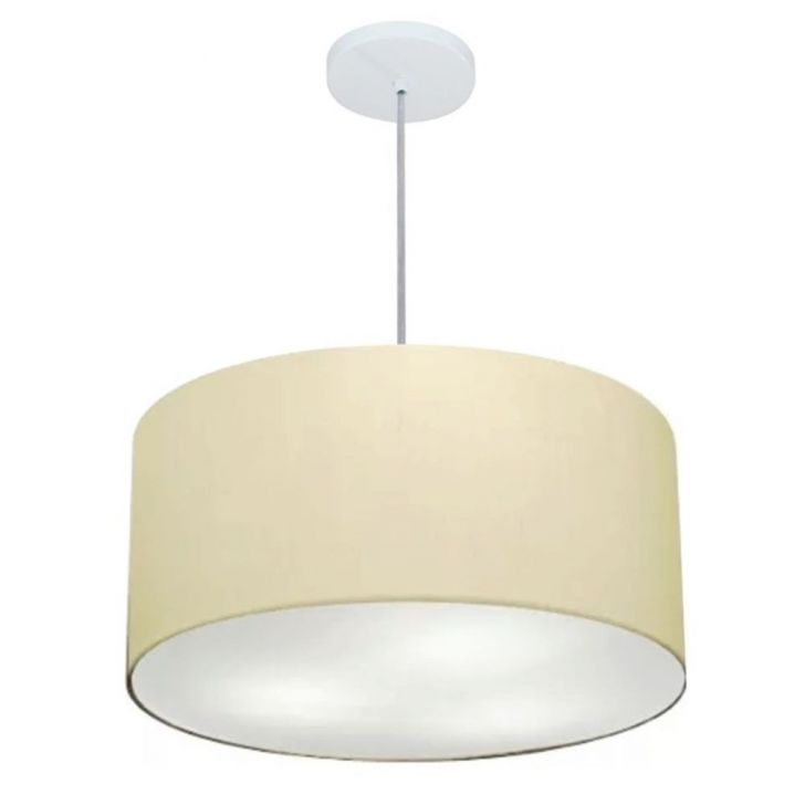 Pendente Cilíndrico Md-4242 Cúpula em Tecido 45x25cm Algodão Crú - Bivolt