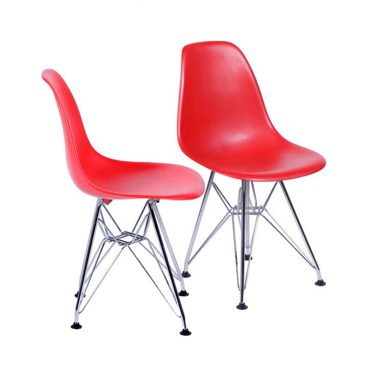Conjunto com 2 Cadeiras DKR Eames Vermelho e Cromado