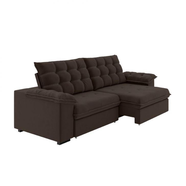 Image of Sofá 3 Lugares Retrátil E Reclinável Palermo Veludo Marrom 230 Cm PLA-MO895UP12JHBMOB
