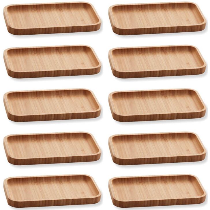 Kit 10 Bandejas de Bambu Retangulares para Cozinha 20x10cm Petisqueiras Multiuso Hire Lyor