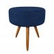 Puff Banqueta Redonda Nina Suede Azul Marinho Pés Palito Castanho - Pallazio