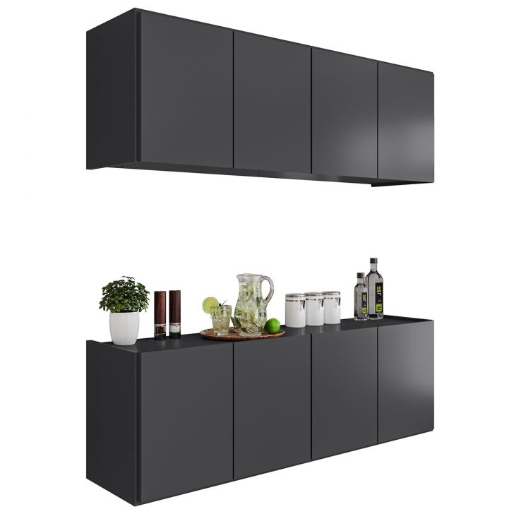 Armário de Cozinha e Balcão Suspenso 118cm Monna Grafite Z34  - Mpozenato
