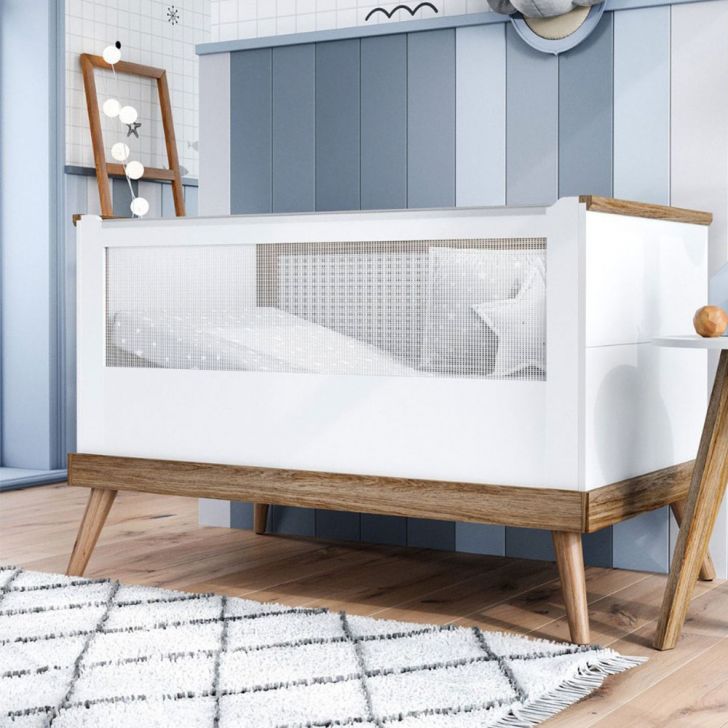 Berço Minicama Canção de Ninar Amêndoa e Branco