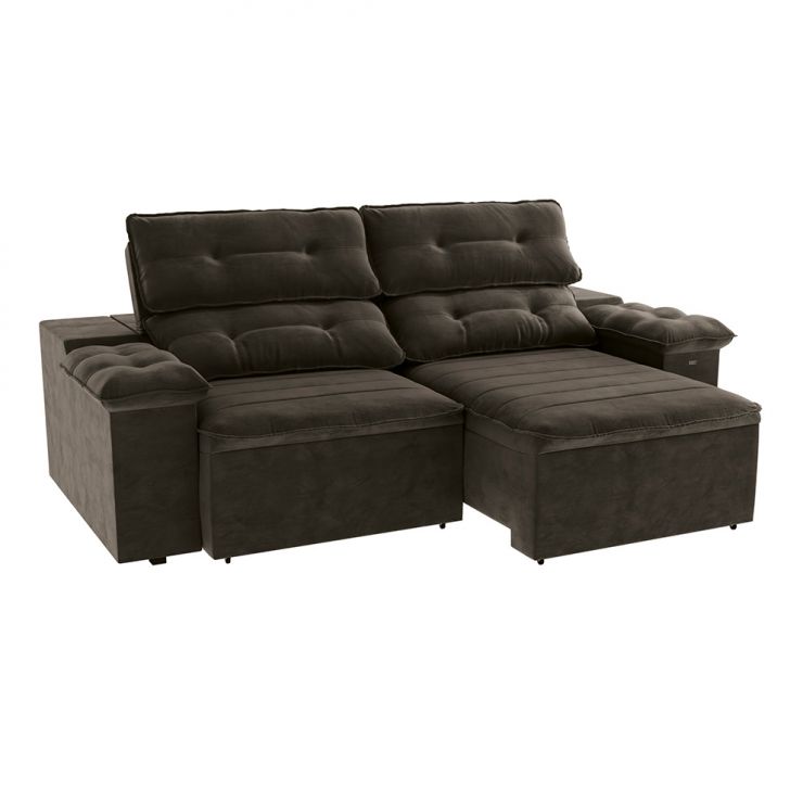 Image of Sofá 4 Lugares Retrátil E Reclinável Siena Veludo Chumbo Escuro PLA-KA161UP12KGXMOB