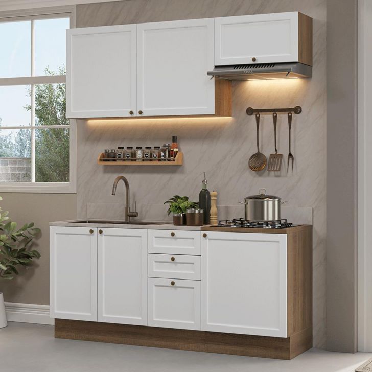 Armário de Cozinha Compacta 180 cm Rustic/Branco Vik Madesa 01