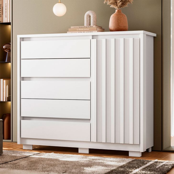 Cômoda Duetto 1 Porta 5 Gavetas Branca