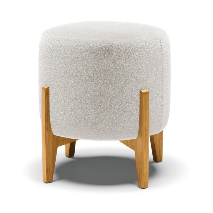 Puff Banqueta Decorativo Base Madeira Stella Bouclê Off White D03 - D'Rossi