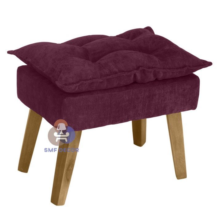 Puff Banqueta Decorativa Glamour Bordô/Vinho Com Pés Quadrado - Vinho