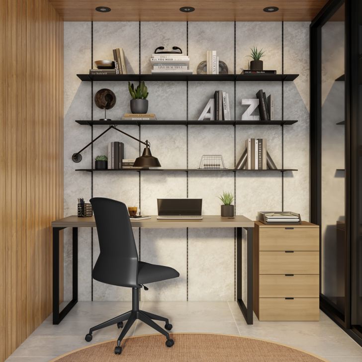 Conjunto de Mesa de Escritório  150 cm e Gaveteiro Munique 4 GV Carvalho