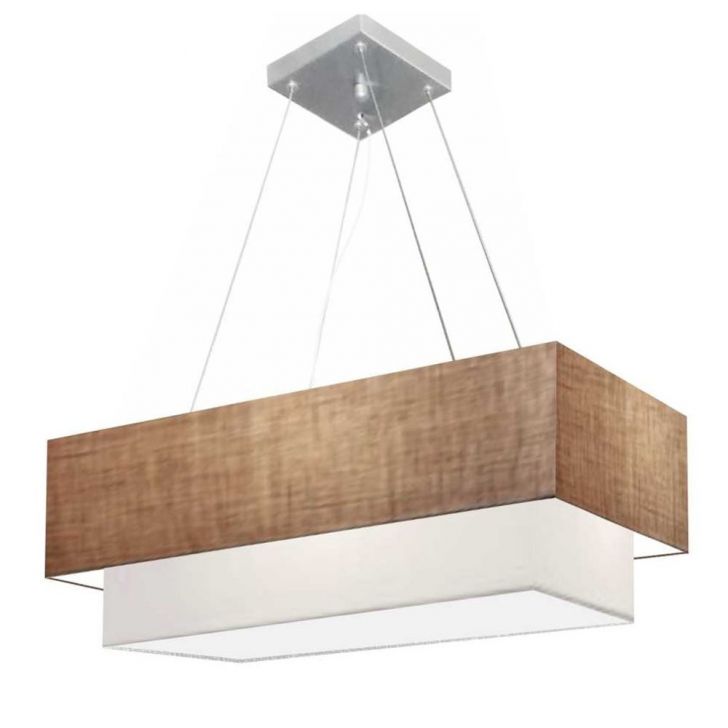 Pendente Duplo Retangular Vivare Md-4321 Cúpula em Tecido 80x40cm x 70x30cm LP/BR- Bivolt