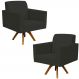 Kit 02 Poltronas Decorativas Giratória Para Sala de Estar Base de Madeira Helô L02 Suede Preto - Lyam Decor