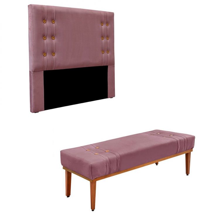 Conjunto de Cabeceira Solteiro com Recamier Gênova Veludo Uva