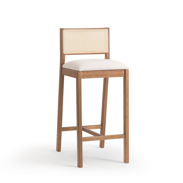 Banqueta Serena com Tela Natural Algodão Bege Claro e Marrom