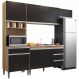 Cozinha Modulada 4 Peças Balcão com Pia 120cm Andréia Amêndoa/Preto - AJL Móveis