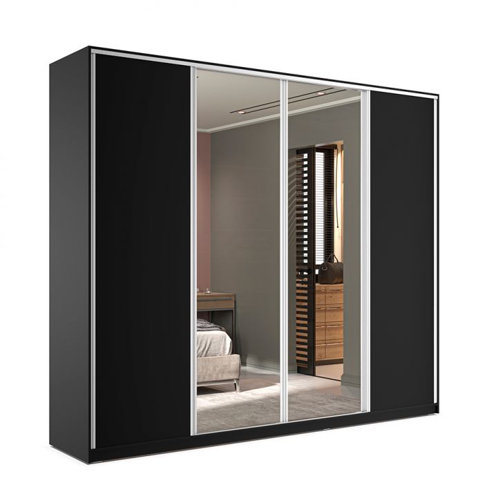 Image of Guarda-roupa Solteiro Com Espelho Zermatt 100% Mdf  4 Portas 6 Gavetas Preto PLA-RR985CL02AVTMOB