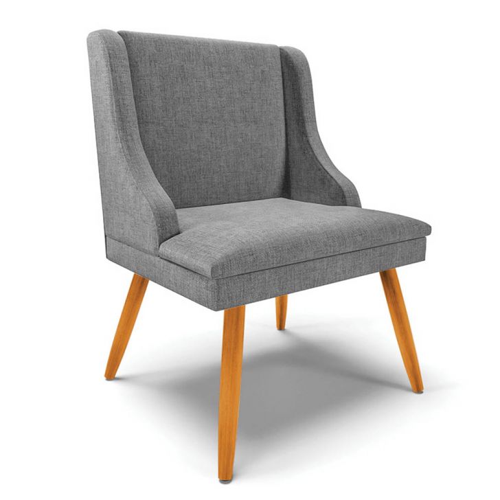 Cadeira Estofada para Sala de Jantar Pés Palito Lia Linho Grafite - Ibiza