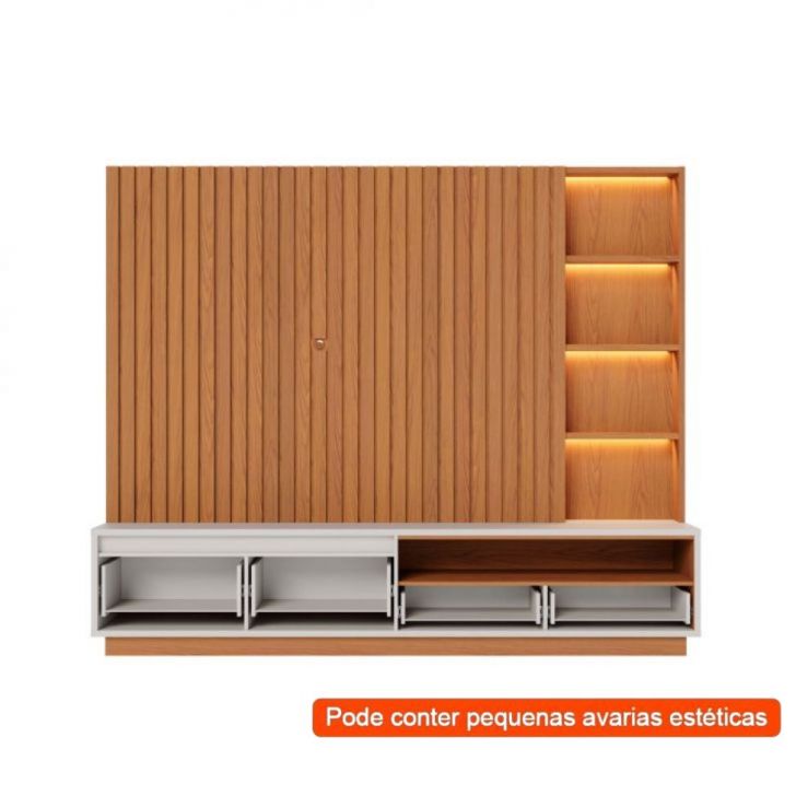 [OUTLET] Estante para Home Theater e TV até 82 Polegadas Cancun com LED 4 Gavetas Freijó e Off White