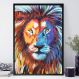 Quadro Decorativo Face do Leão Azul e Laranja-34x49Cm