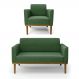 Conjunto Poltrona e Namoradeira Decorativa Isabella Pés Fixo em Madeira Castanho Suede Verde G19 - Gran Belo