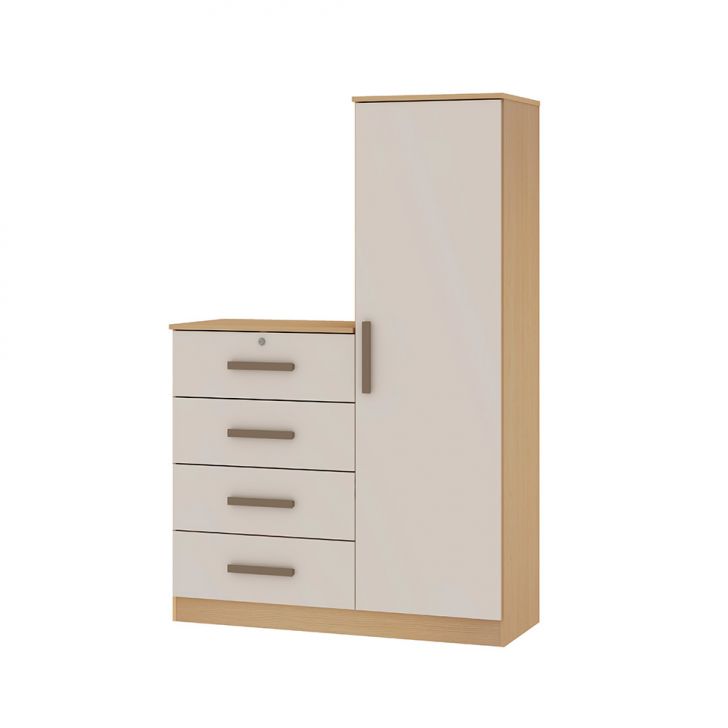 Cômoda Aurora 1 Porta 4 Gavetas Off White e Freijó