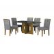 Conjunto de Mesa Retangular com Tampo de Vidro Chumbo e 6 Cadeiras Lorena Plus Linho Cinza e Freijó