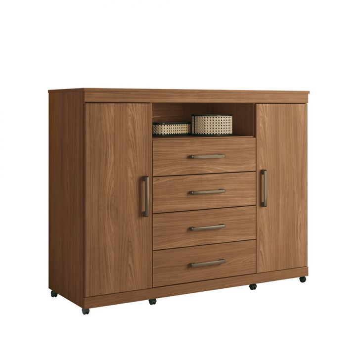 Cômoda Master com Rodízios 2 Portas 4 Gavetas Jatobá