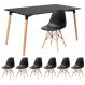 Mesa de jantar retangular Eames 80 x 140 cm + 6 cadeiras Eiffel DSW Mesa preto com cadeiras preto