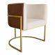 Poltrona Decorativa Cristal Base Gold Veludo Bege/Pu Caramelo - Montanaris Decor
