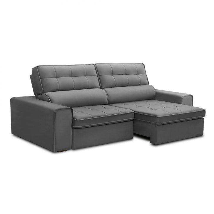 Image of Sofá 3 Lugares Retrátil E Reclinável Ravena Veludo Prata PLA-FE691UP02ECJMOB