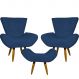 Kit 2 Poltronas Decorativas Para Sala Emilia + Puff Emilia Suede Azul Marinho Pé Castanho - Clique E Decore