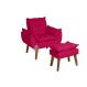 Poltrona/Cadeira Decorativa E Puff Glamour Com Pés Quadrado Vermelho