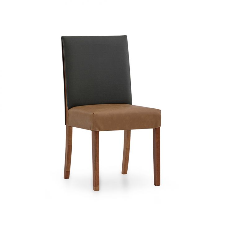 Cadeira Sloan Revestimento Sintético Caramelo e Chumbo Esverdeado