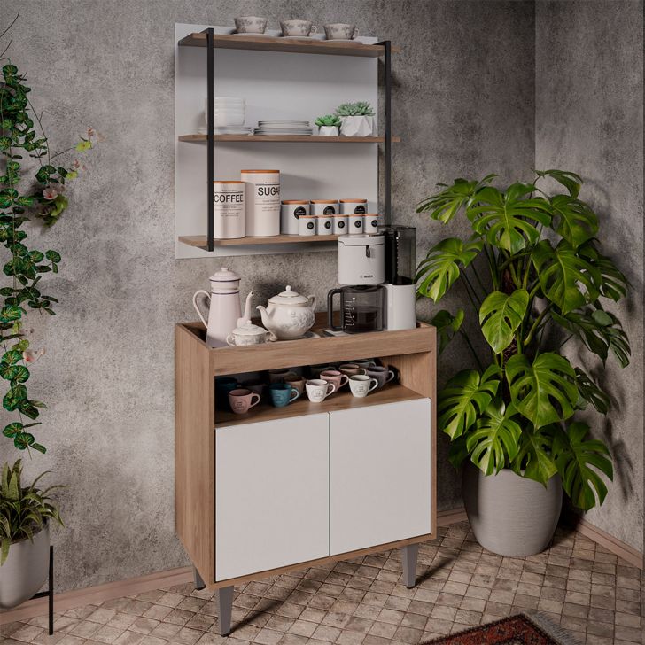 Conjunto Balcão e Painel Organizador com Solesi/Chico 3 Prateleiras Freijó/Branco G96 - Gran Belo
