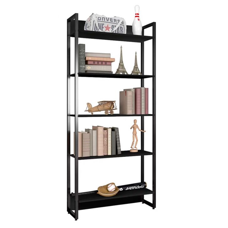 Estante Porto 80cm Com 5 Prateleiras Preto D'Rossi