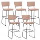 Kit 5 Banquetas Alta Para Cozinha Sala De Jantar Base em Aço Fixa Allana L02 Linho Rosê - Lyam Decor