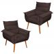 Kit 02 Poltronas Decorativas Modernas Sala e Recepção Monza Pés Palito Suede Marrom - Desk Design