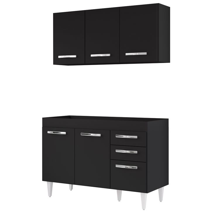 Armário Aéreo Honduras e Balcão Gabinete sem Tampo 120cm Suécia Preto - Lumil