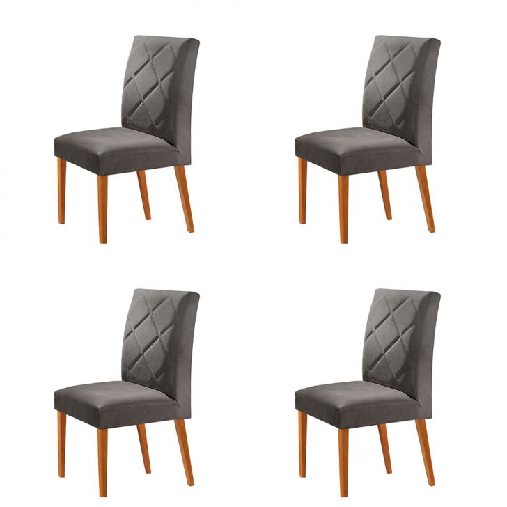 Conjunto com 4 Cadeiras Aurora Veludo Grafite e Capuccino