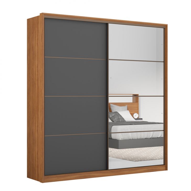 Guarda-roupa Casal Com Espelho Belga Flex 2 Portas 3 Gavetas Amendola E Grafito