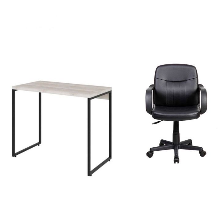 Conjunto de Mesa Studio Bege com Cadeira de Escritório Secretária Giratória Clean Preta