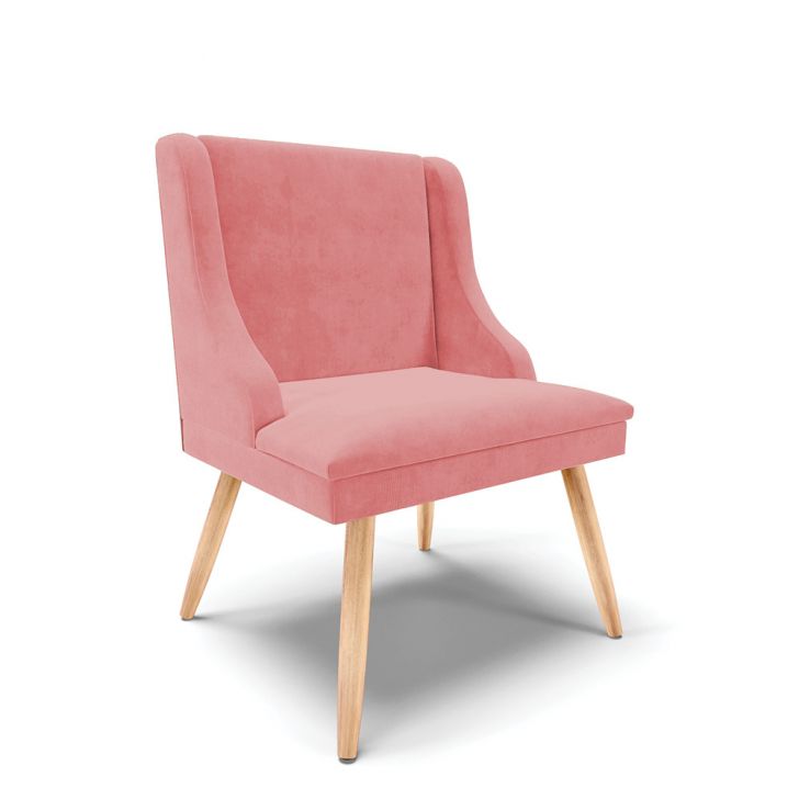 Cadeira de Jantar Liz Suede Rosê Pés Palito Natural - D'Rossi
