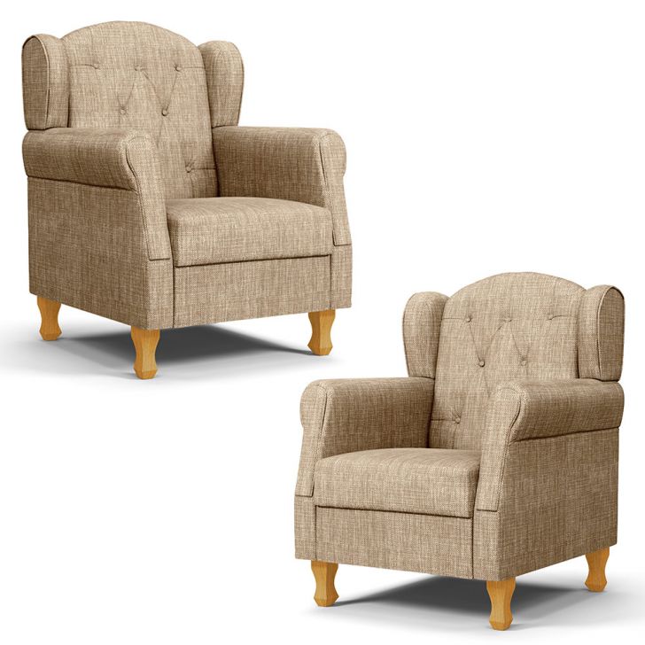 Kit 02 Poltronas de Amamentação e Descanso Pés Madeira Lucy P04 Linho Bege Escuro - Mpozenato