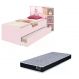 Base Cama Baú Solteiro Princesas Rosa Bicama Multiuso com Base Auxiliar e 03 Prateleiras + Colchão De Espuma D28
