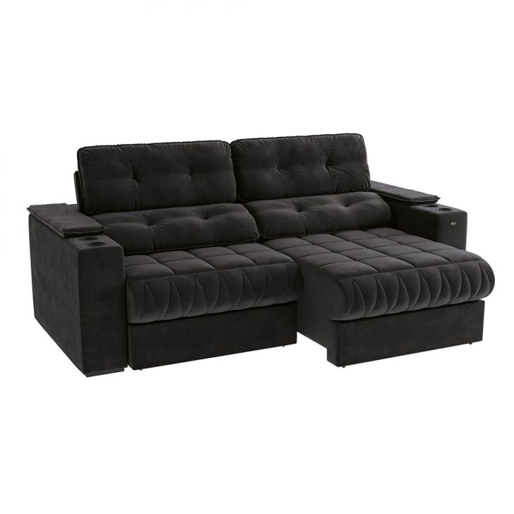 Image of Sofá 4 Lugares Retrátil E Reclinável Premier Veludo Preto PLA-KA161UP91KHSMOB