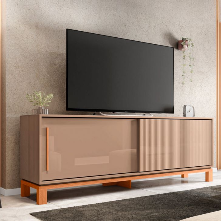 Rack Ripado para TV até 65 Polegadas Mondrian 2 Portas Capuccino e Freijó