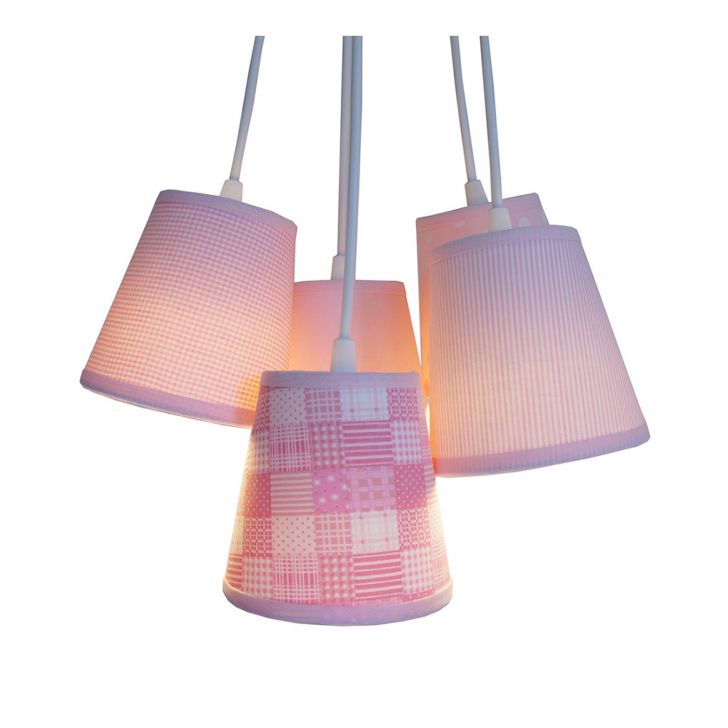 Lustre Pendente Patchwork Menina Rosa e Branco