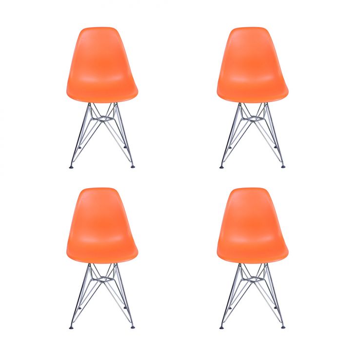 Conjunto com 4 Cadeiras DKR Eames Laranja e Cromado