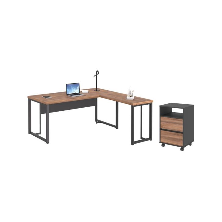 Mesa em L e Gaveteiro Ali Noce Preto